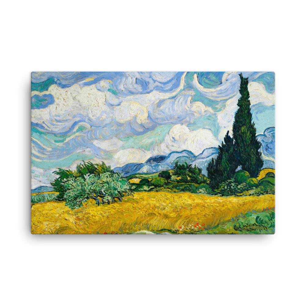 Canvas of Wheat Field with Cypresses (1889) by Vincent Van Gogh.