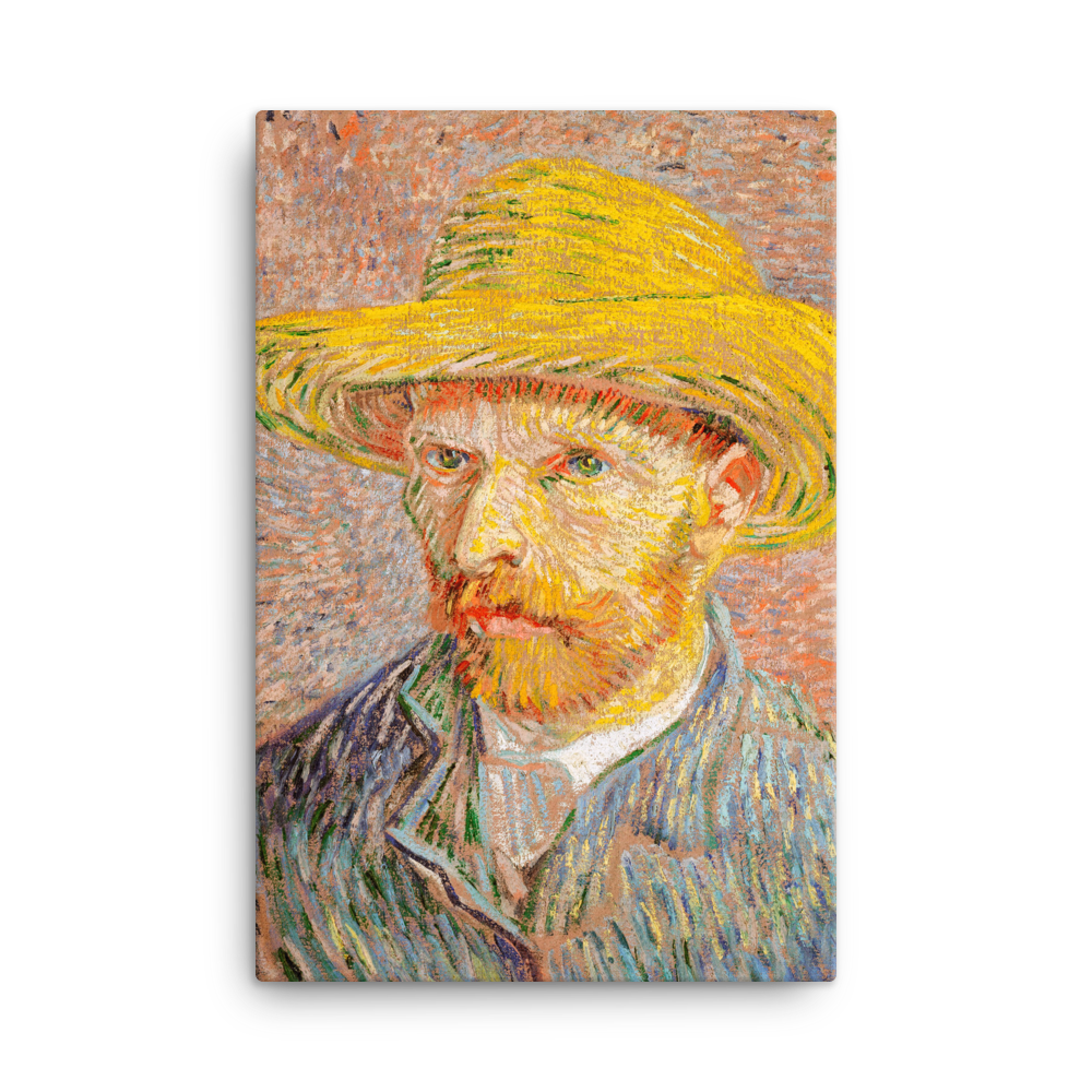 Canvas of Self-Portrait with a Straw Hat (1887) by Vincent Van Gogh.