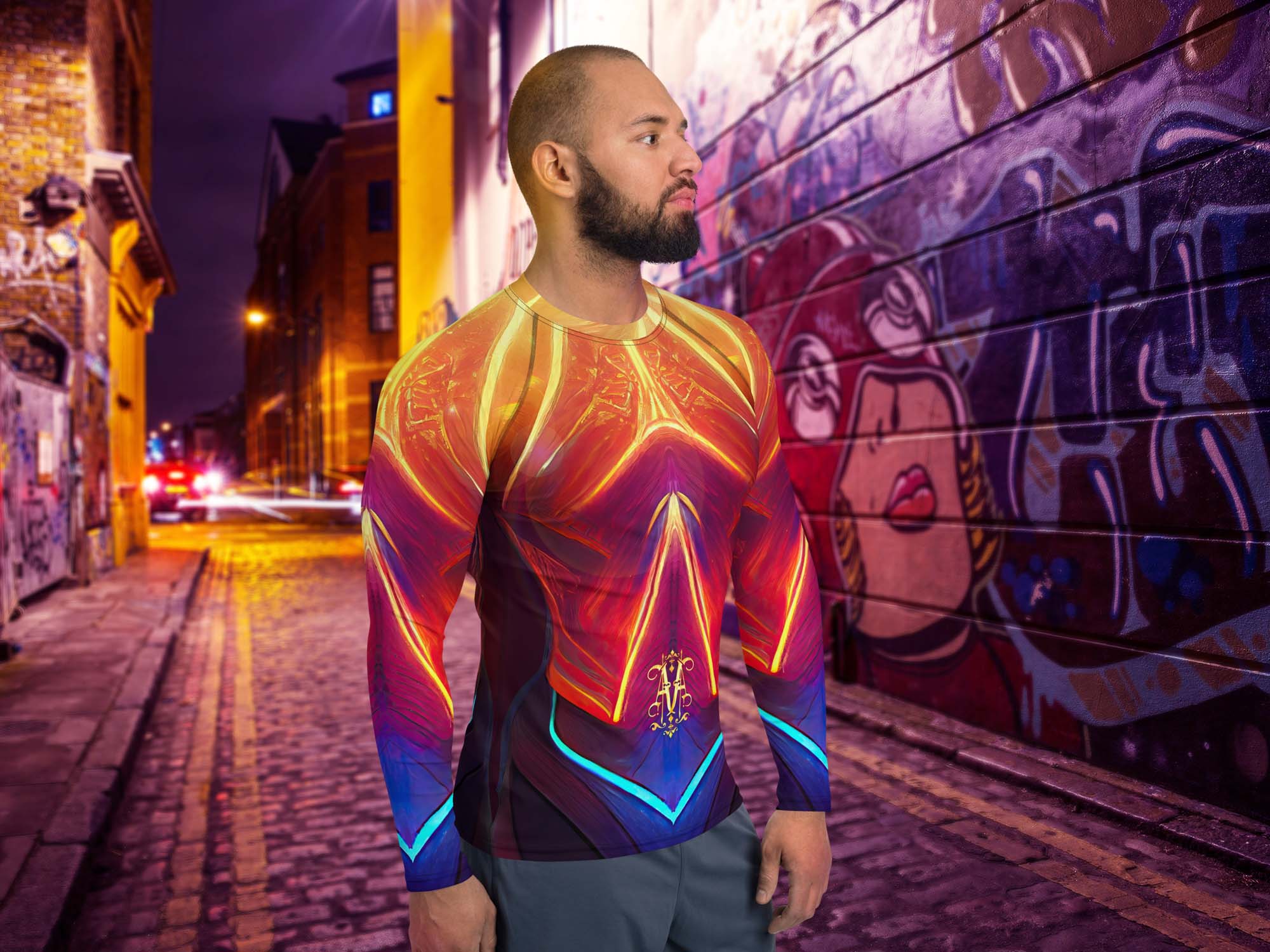 Electric Feel Men’s Rash Guard Art Shirt by Adartse Arts.