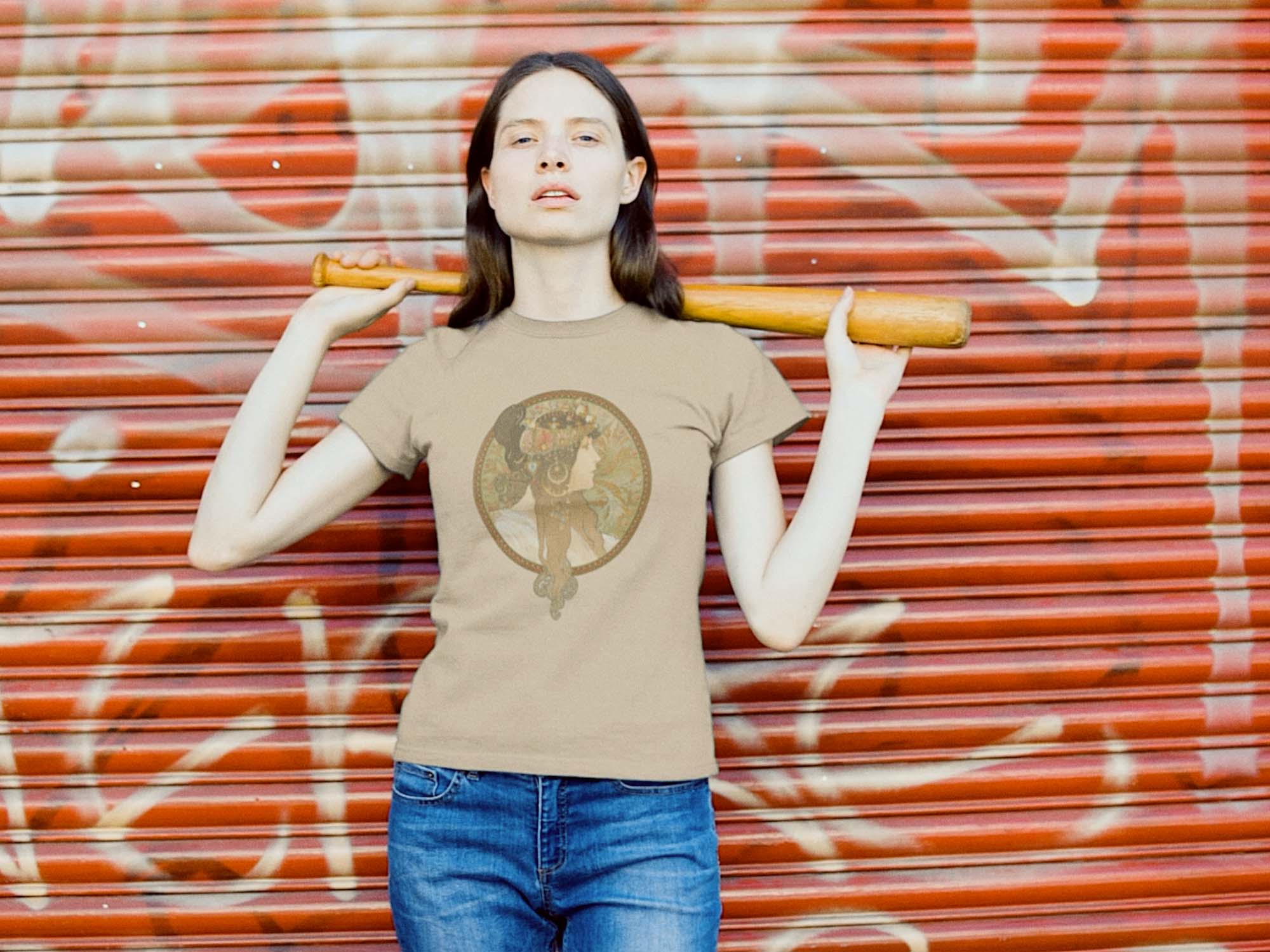 Premium Unisex Art T-Shirt of Têtes Byzantines (Brunette) (1897) by Alphonse Mucha.