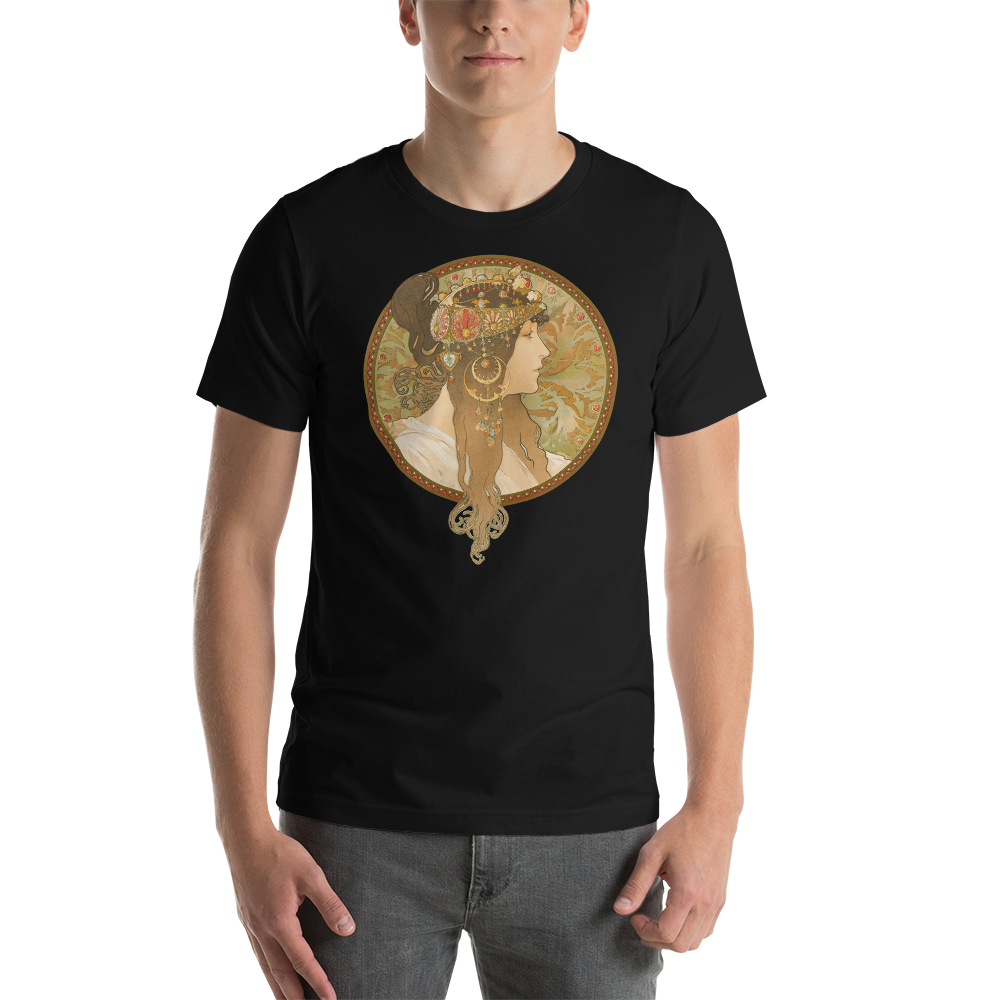 Premium Unisex Art T-Shirt of Têtes Byzantines (Brunette) (1897) by Alphonse Mucha.