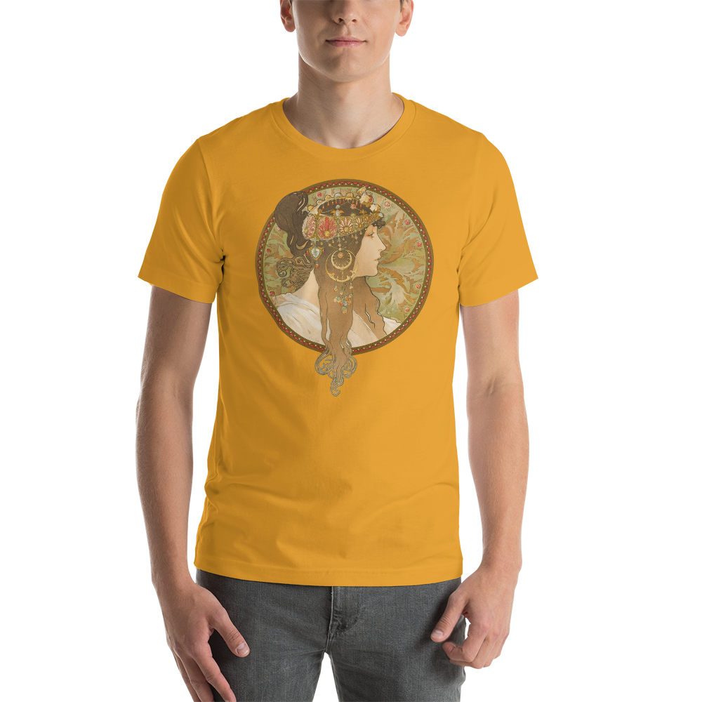 Premium Unisex Art T-Shirt of Têtes Byzantines (Brunette) (1897) by Alphonse Mucha.