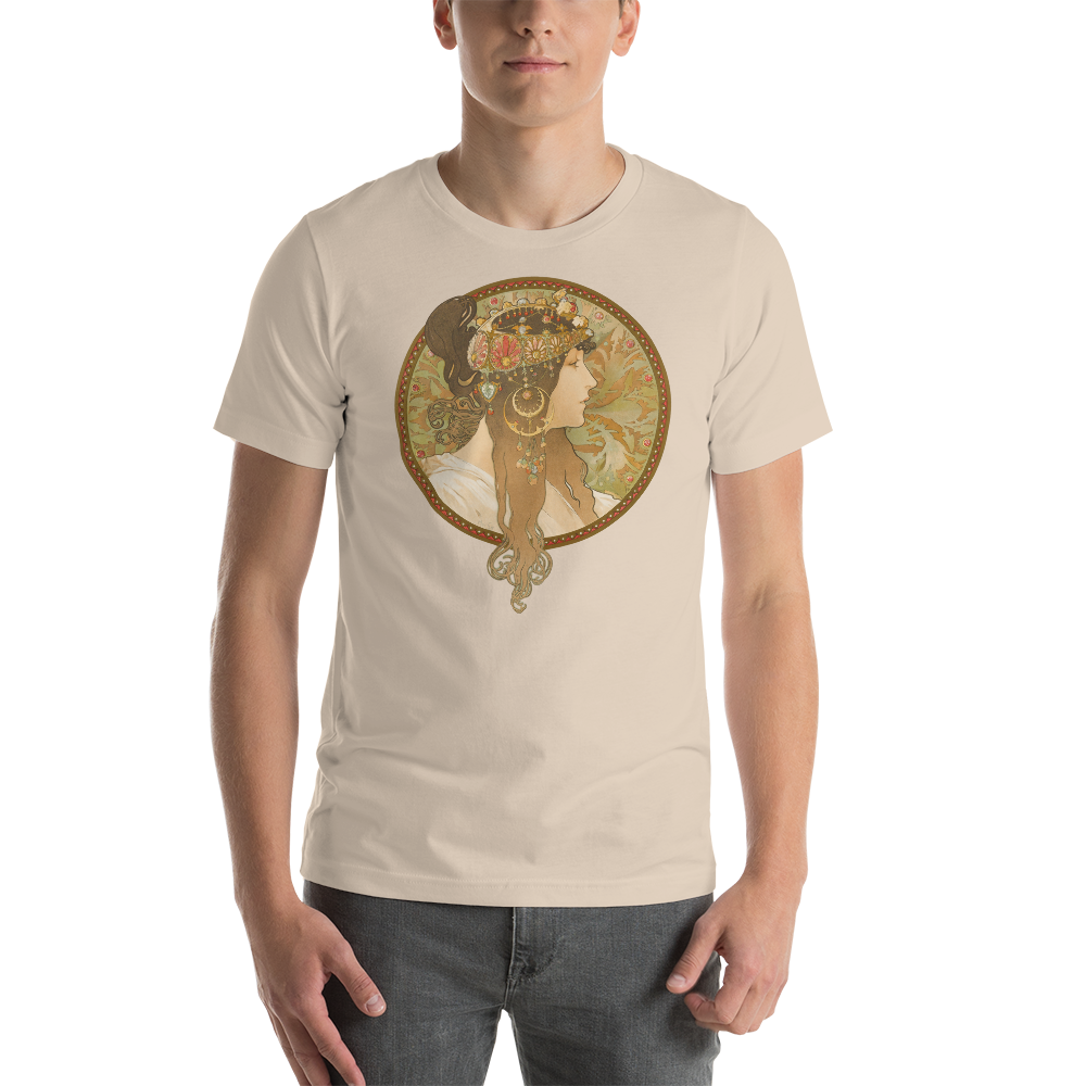 Premium Unisex Art T-Shirt of Têtes Byzantines (Brunette) (1897) by Alphonse Mucha.