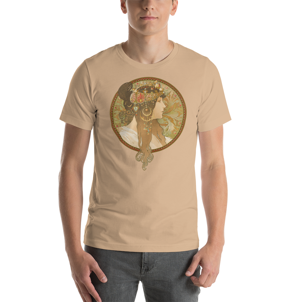 Premium Unisex Art T-Shirt of Têtes Byzantines (Brunette) (1897) by Alphonse Mucha.