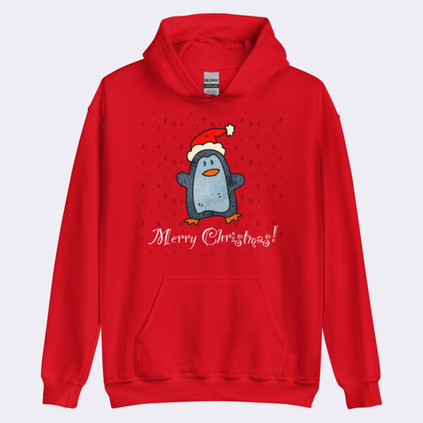 Merry Christmas Penguin Unisex Minimalist Art Hoodie by Adartse Arts.