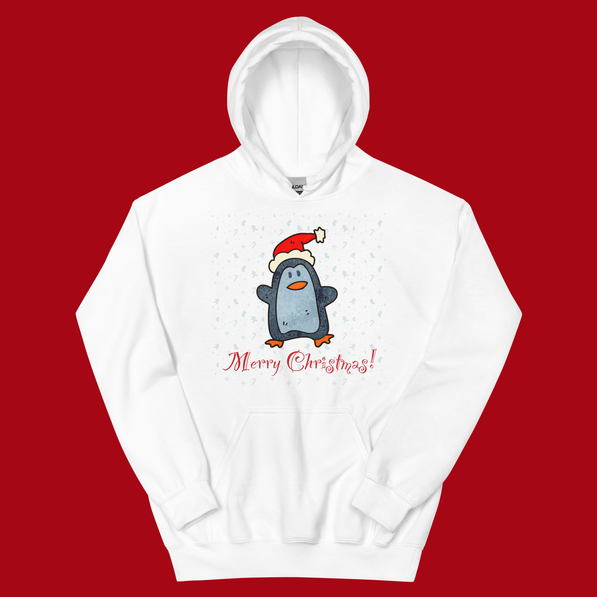 Merry Christmas Penguin Unisex Minimalist Art Hoodie by Adartse Arts.