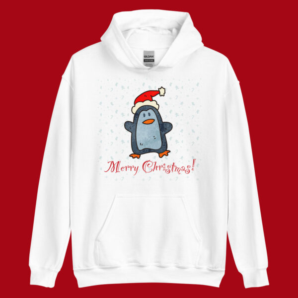 Merry Christmas Penguin Unisex Minimalist Art Hoodie by Adartse Arts.