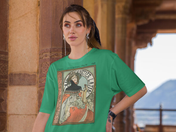 Premium Unisex Art T-Shirt of Au Quartier Latin Magazine 1898 Cover by Alphonse Mucha.