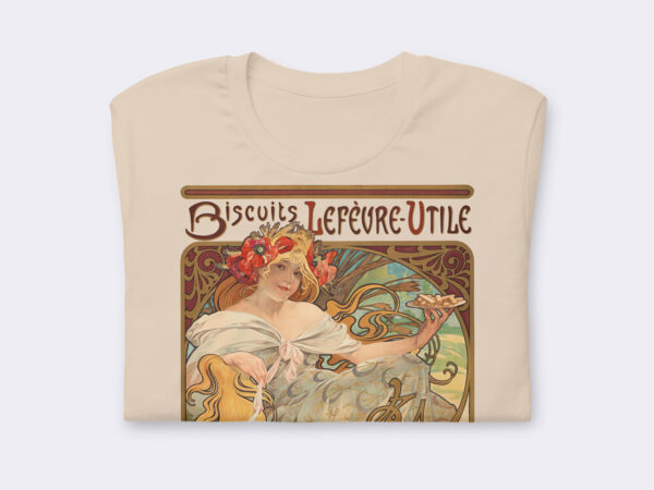 Premium Unisex Art Nouveau T-Shirt of Biscuits Lefevre-Utile (1897) by Alphonse Mucha.