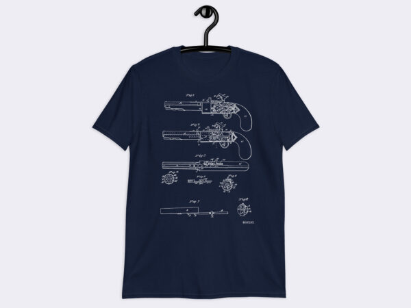 Unisex Art T-Shirt of Revolver 1839 Patent Blue Print.