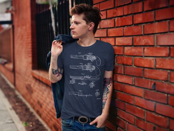 Unisex Art T-Shirt of Revolver 1839 Patent Blue Print.