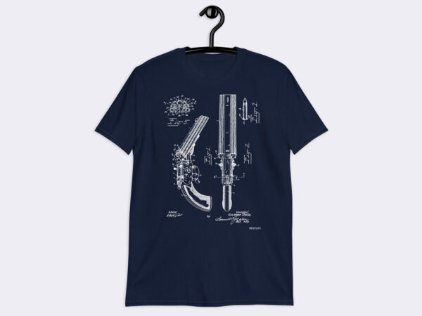 Short-Sleeve Unisex Art T-Shirt of Testa Firearm Patent Blue Print.