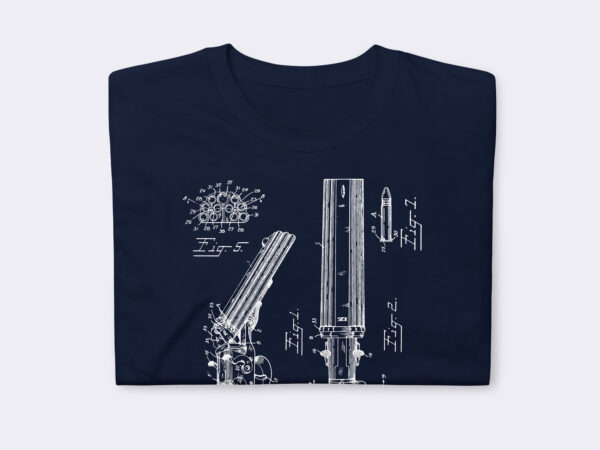 Short-Sleeve Unisex Art T-Shirt of Testa Firearm Patent Blue Print.