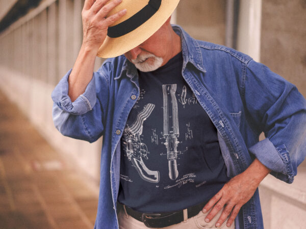 Short-Sleeve Unisex Art T-Shirt of Testa Firearm Patent Blue Print.