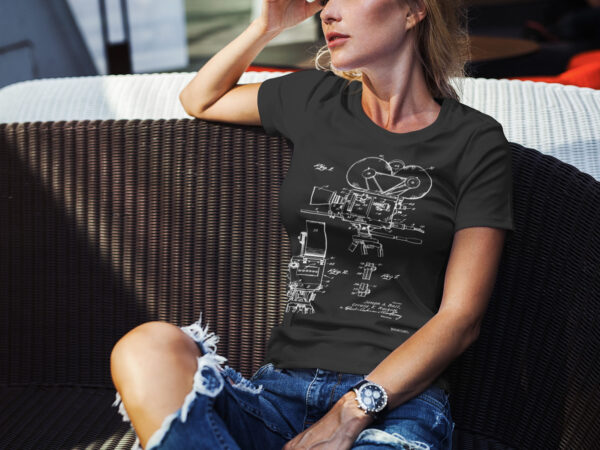 Unisex Art T-Shirt of Cinematographic Camera 1937 Patent Blue Print