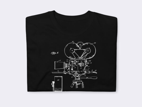 Unisex Art T-Shirt of Cinematographic Camera 1937 Patent Blue Print