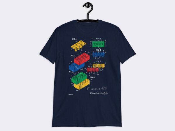 Short-Sleeve Unisex Art T-Shirt of Toy Building Brick Patent Blue Print