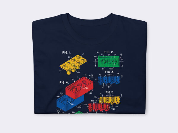 Short-Sleeve Unisex Art T-Shirt of Toy Building Brick Patent Blue Print